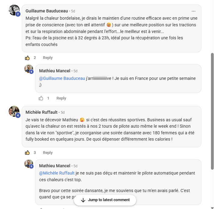 Des échanges entre Mathieu et les membres du Dojo